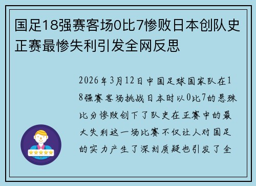 国足18强赛客场0比7惨败日本创队史正赛最惨失利引发全网反思